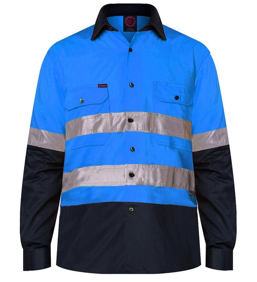 Cotton Drill 2 Tone open front long sleeve shirt with Reflective Tape