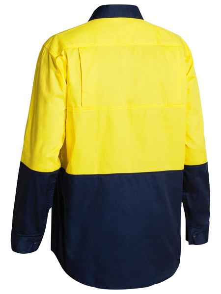 Bisley Hi Vis Cool Lightweight Long Sleeve Drill Shirt - Yellow-Navy