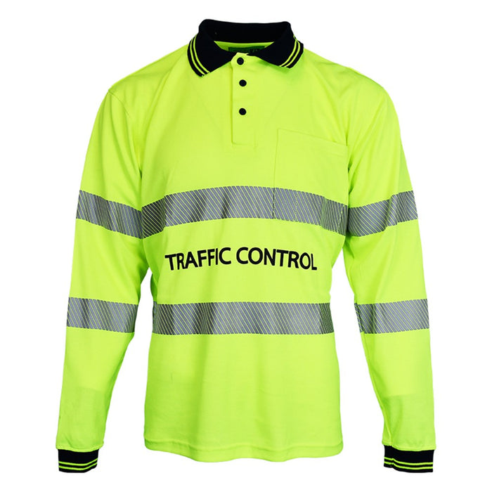 TRAFFIC CONTROL LONG SLEEVE POLY COTTON TAPED POLO SHIRT - YELLOW