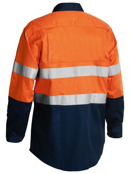 Bisley Taped Hi Vis Cool Lightweight Long Sleeve Drill Shirt - Orange-Navy