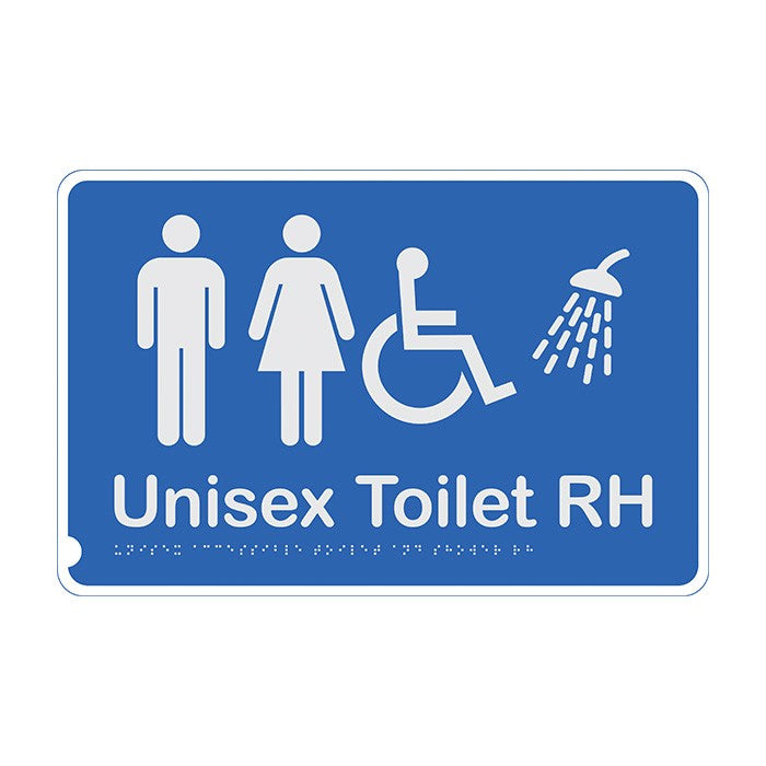 Premium Braille Sign - Unisex Toilet & Shower RH H190 x W300mm