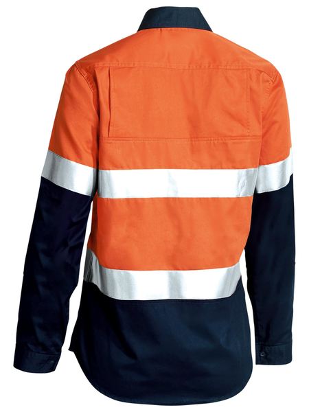 Bisley Women's Long Sleeved Hi Vis Cool Lightweight Drill Shirt with Tape