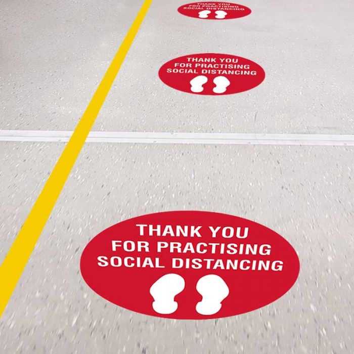 Floor Marking Sign - Thank You For Practising Social Distancing, 300mm - Self Adhesive Vinyl