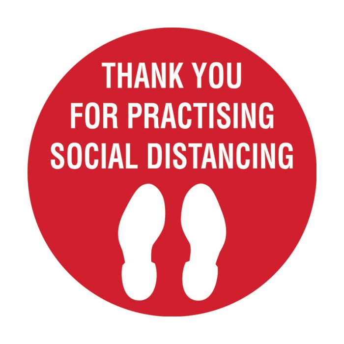 Floor Marking Sign - Thank You For Practising Social Distancing, 300mm - Self Adhesive Vinyl
