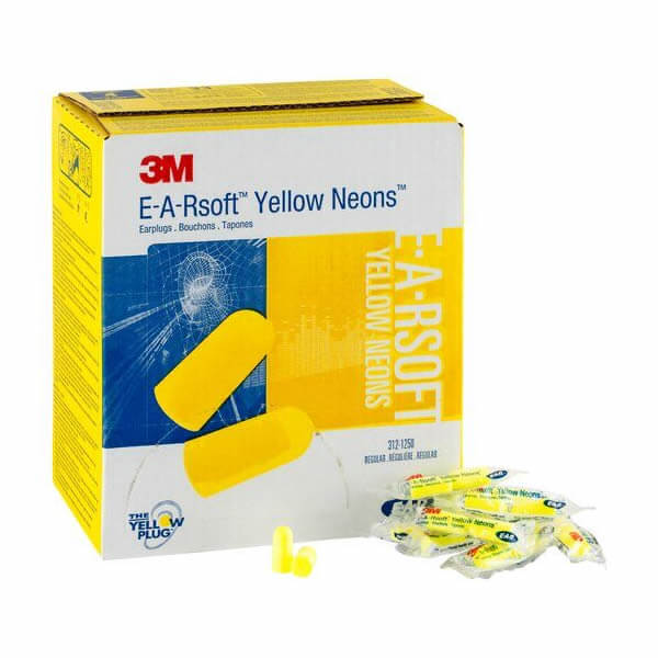 3M E-A-Rsoft Class 4 Yellow Neon Regular Uncorded Earplugs Box (200 Pairs)