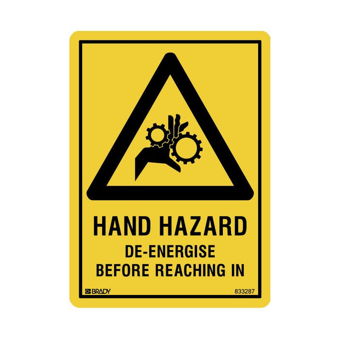 Hand Hazard De-Energise Before Reaching In - Self Adhesive Vinyl