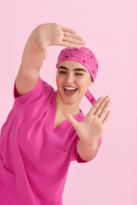 Bizcare Unisex Pink V-Neck Scrub Top -Breast Cancer Foundation