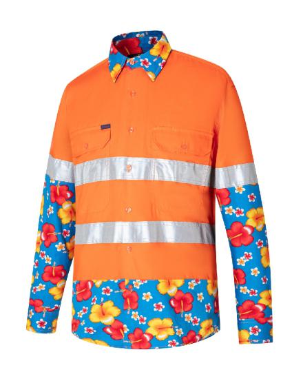 R U RITEMATE Two Tone Hibiscus Work Shirt with Reflective Tape