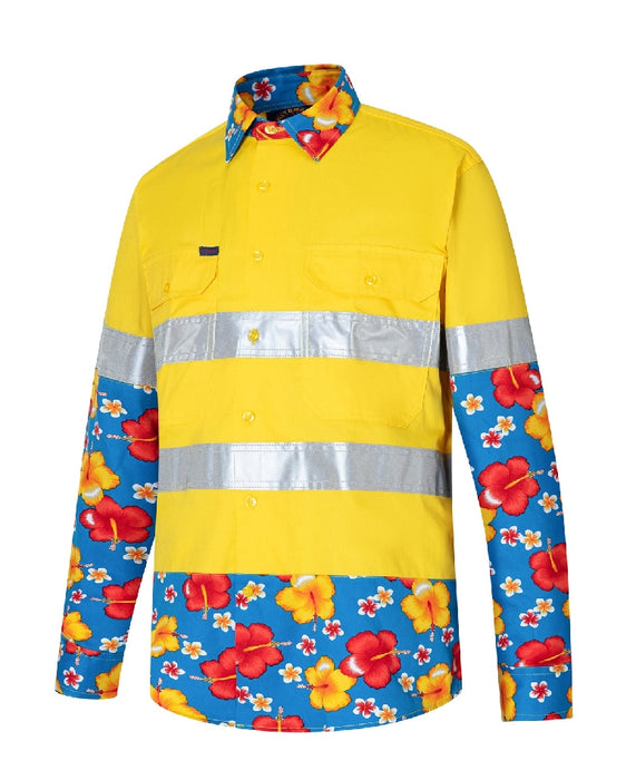 R U RITEMATE Two Tone Hibiscus Work Shirt with Reflective Tape