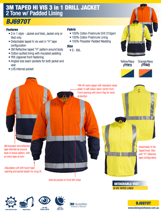 Bisley 3M Taped Hi Vis - 3 in 1 Drill Jacket